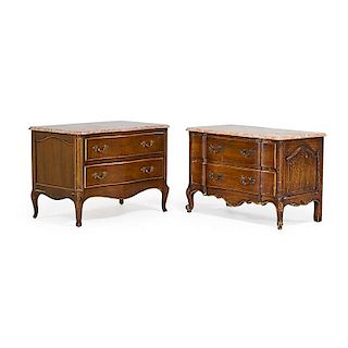 TWO ROCCOCO STYLE MARBLE TOP COMMODES