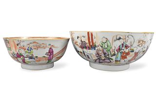 2 Chinese Export Canton Glazed Punch Bowls,18th C.