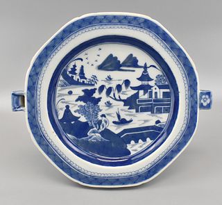 Chinese Blue & White Warmer w/ Landscape, 19th C .