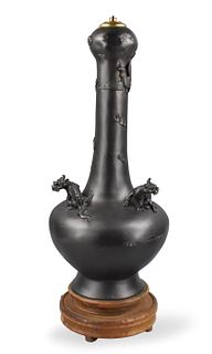 Chinese Bronze Garlic Head Vase w/ Kirin,18th C.