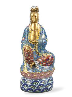 Chinese Clossionne Guanyin on Lotus Figure,20th C.