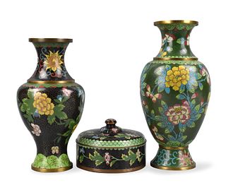 3 Chinese Cloisonne Vase & Covered Box,RCO P.