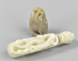 Two Chinese Jade objects: Belt Hook & Buddha Hand