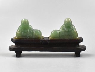 Pair of Chinese Jadeite Buddha on Stand, Qing D.