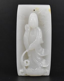 Chinese White Jade Carved Guanyin Pendant