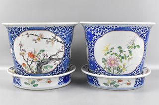 Pair Chinese Famille Rose Planter & Tray, 19th C.