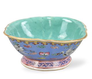Chinese Famille Rose Stem Bowl w/ Crane, 19th C.
