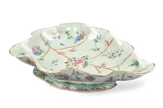 Chinese Celadon Famille Rose Stem Plate,19th C.