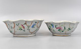2 Celadon Glazed Famille Rose Stem Bowls, 19th C.