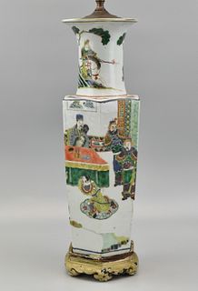 Chinese Famille Verte Hexagonal Vase MAL, 19th C,