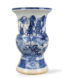 Chinese Blue & White Spittoon w/ Landscape, 19th C