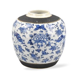 Chinese Ge Glazed Blue & White Floral Jar,19th C.
