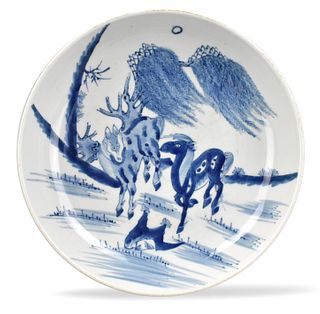 Chinese Blue & White Charger w/ Horse ,18th C.