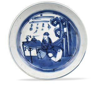 Chinese Blue & White Plate w/ Figure, 19th C.