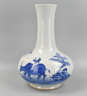 Chinese Blue & White Vase w Boy on Ox, ROC Period