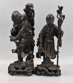 2 Chinese Carved Wood Figures, 20th C.
