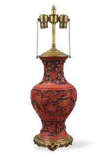 Chinese Carved Lacquer Vase, MAL