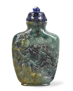 Chinese Jadeite Carved Snuff Bottle w/ Figure