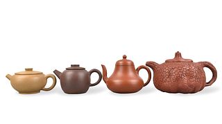 4 Chinese Zisha Covered Teapots