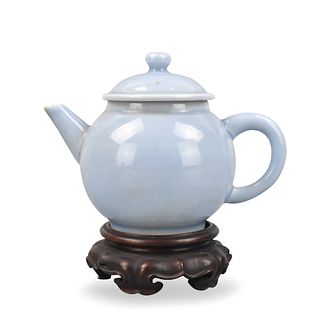 Japanese Blue Glazed Covered Teapot & Base