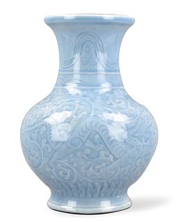 Chinese Blue Glazed Vase w/ Dragon, ROC Period