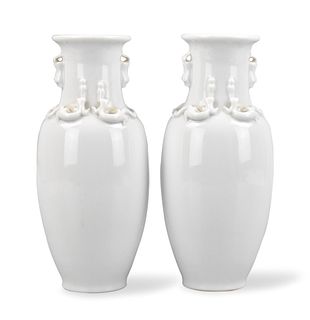 Pair of Chinese White Glazed Vase w/ Chi Dragon