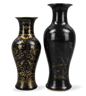 Pair of Chinese GiIt Black Glazed Vases ,19th C.