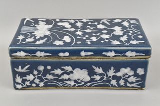 Chinese Blue Glazed Covered Box, 19th C.
