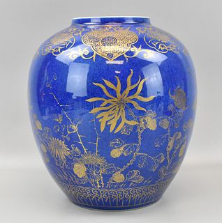 Chinese Gilt Powder Blue Glazed Jar, 19th C.