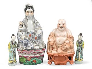 4 Chinese Porcelain Figures of Guanyin & Buddha