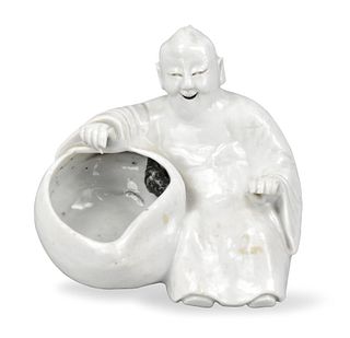 Chinese White Glazed Waterpot w/ Figure, 19th C.