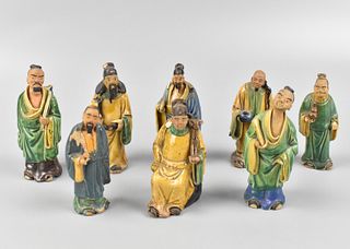 8 Chinese Sancai Glazed Figures,20th C.