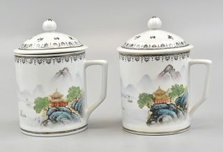 Pair of Chinese Covered Tea Cups, 1960s