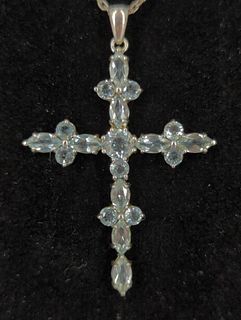 Sterling Silver Necklace With A Gemstone Cross Pendent