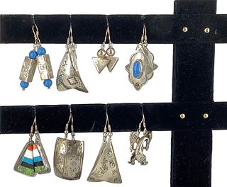 Eight Pairs Of Sterling Silver Southwestern Style Earrings