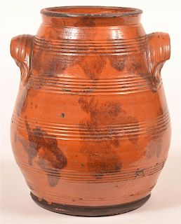 Shooner Redware Pottery Storage Jar.