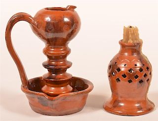 Two Pieces of Shooner Redware Pottery.