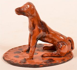 Rare Shooner Redware Figure of a Seated Dog.