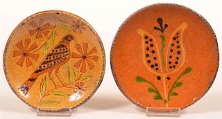 Two Shooner Redware Pottery Small Plates.