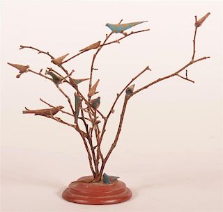 Strawser Carved and Painted Wood Mini Bird Tree