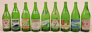 Lot of 9 Vintage Painted Label Glass Soda Bottles.