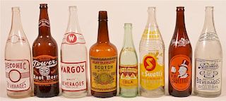 Lot of 7 Vintage Painted Label Glass Soda Bottles.