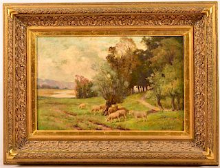 19th Century Oil on Canvas Painting of Sheep.
