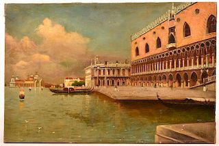 19th Century Oil on Canvas Italian Harbor Scene.