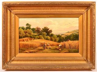 Oil on Canvas Painting of a Harvest Scene.