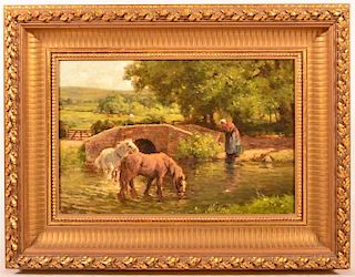 Impressionistic Oil Painting of Stream Scene.