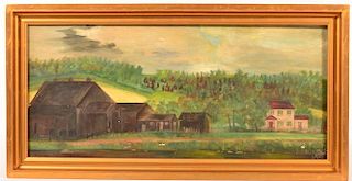 Oil on Canvas Painting of a Farmstead.