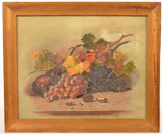 Oil on Canvas Still Life Painting Grapes and Nuts.