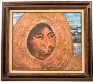 Oil on Canvas Painting of Inuit