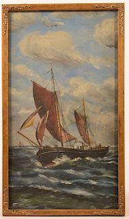 Oil on Academy Board Painting Ship at Sea.